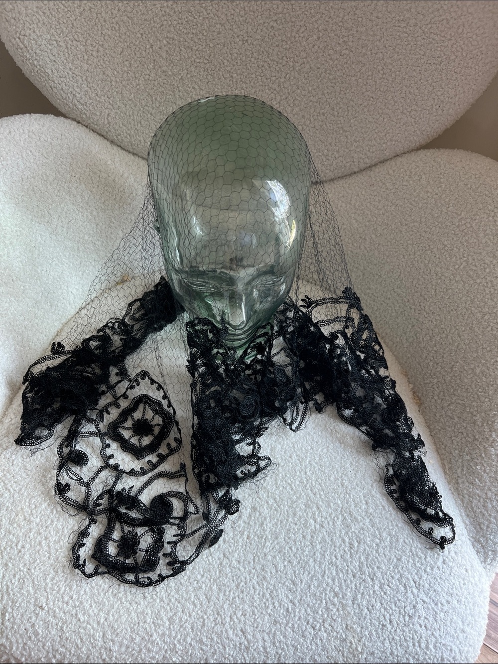 Vintage Black Lace Veil Scarf - Elegant Women's Lace Wrap